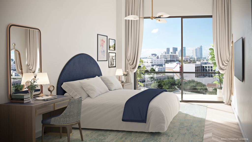 Nomad Residences's 5th floor features a pool deck with a resort-style 150-foot pool, cabanas, and open-air bar